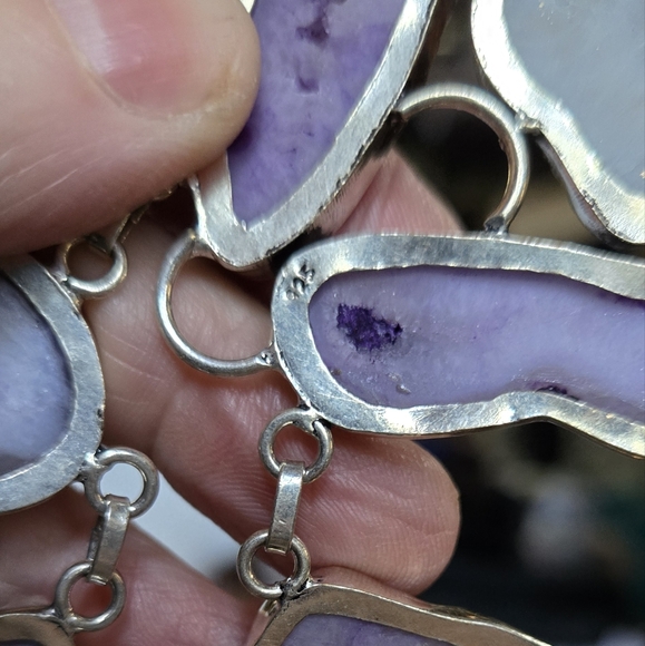 Agate purple lace drutzy sterling silver bib necklace - Picture 9 of 9